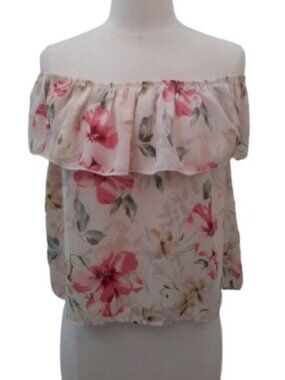 Hollister Off the Shoulder Sleeveless Top, Off White Multi, Size Medium